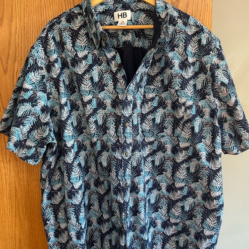 Men's Blue Leaf Print Shirt